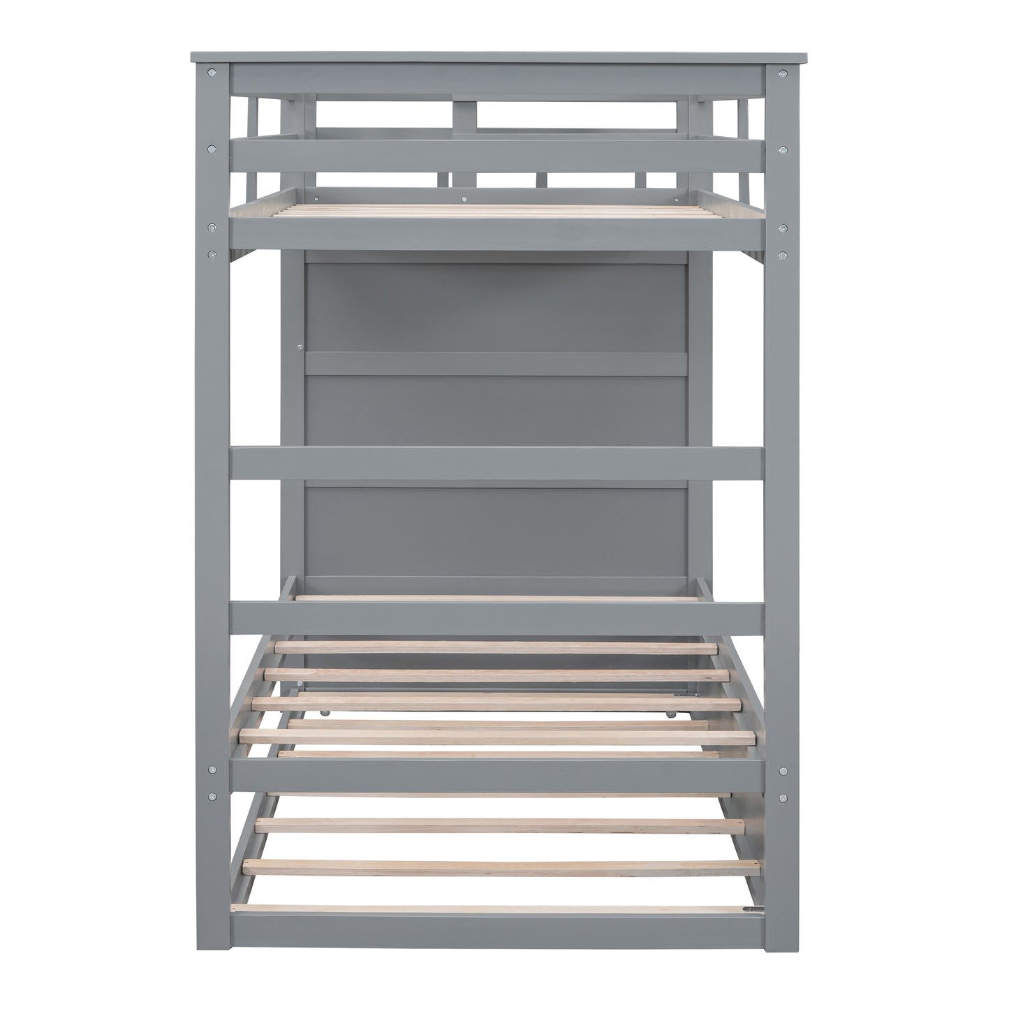 Gray Twin Bunk Bed with Trundle Staircase