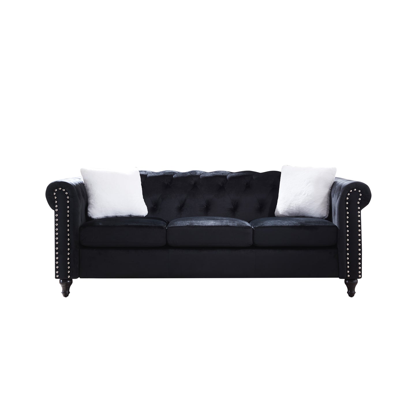 Contemporary Black Velvet 2-Piece Living Room Sofa Set with Button Tufting