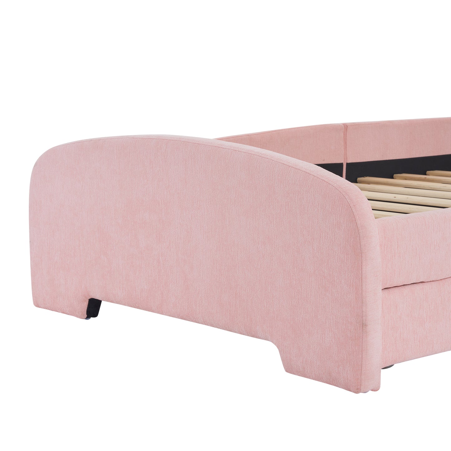 Twin Size Upholstered Platform Bed with Cartoon Ears Shaped Headboard and 2 Drawers, Pink