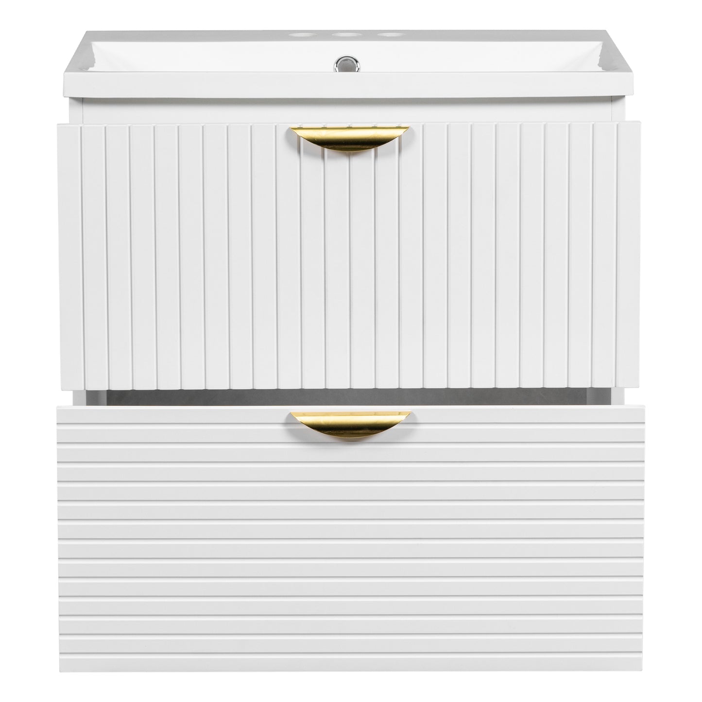 Modern 24-Inch Wall-Mounted Bathroom vanity with 2 Drawers, White  - Ideal for Small Bathrooms