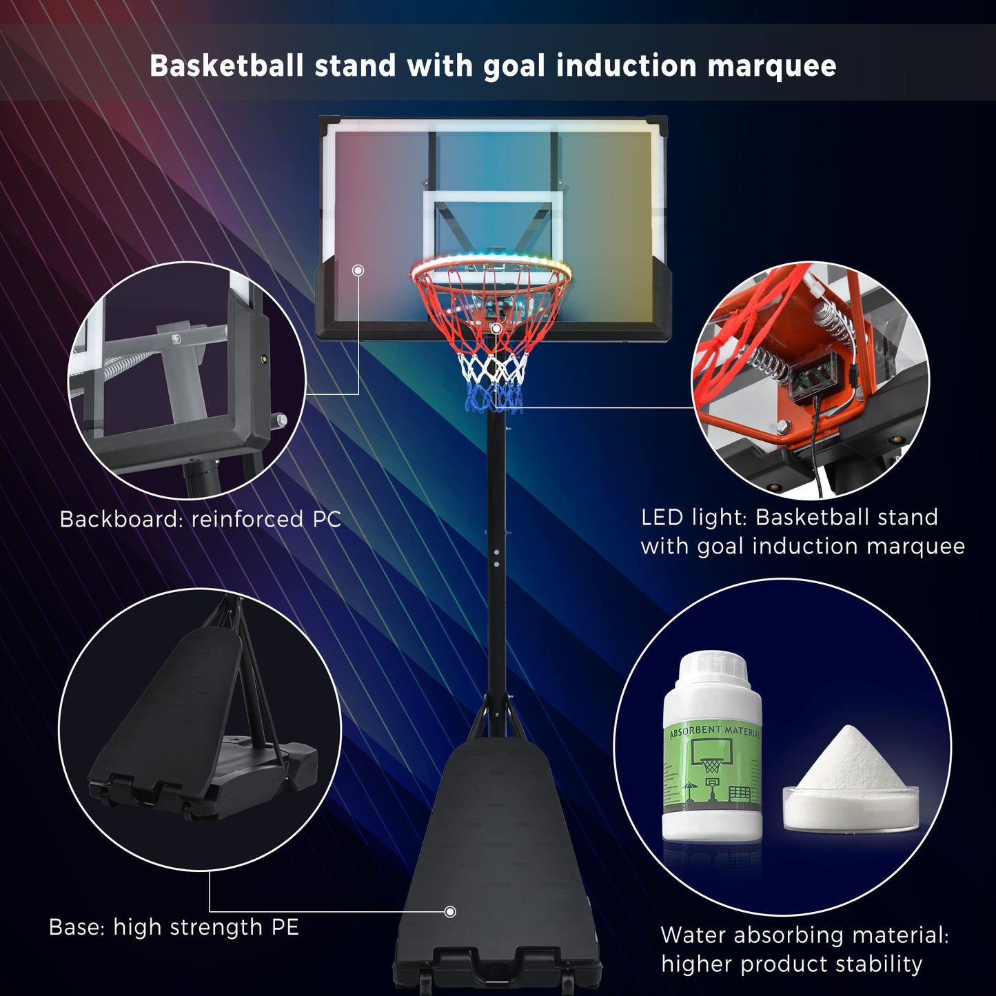 Portable Basketball Hoop Basketball System 8-10ft Height Adjustable for Youth Adults LED Basketball Hoop Lights, Colorful lights, Waterproof,Super Bright to Play at Night Outdoors,Good Gift for Kids