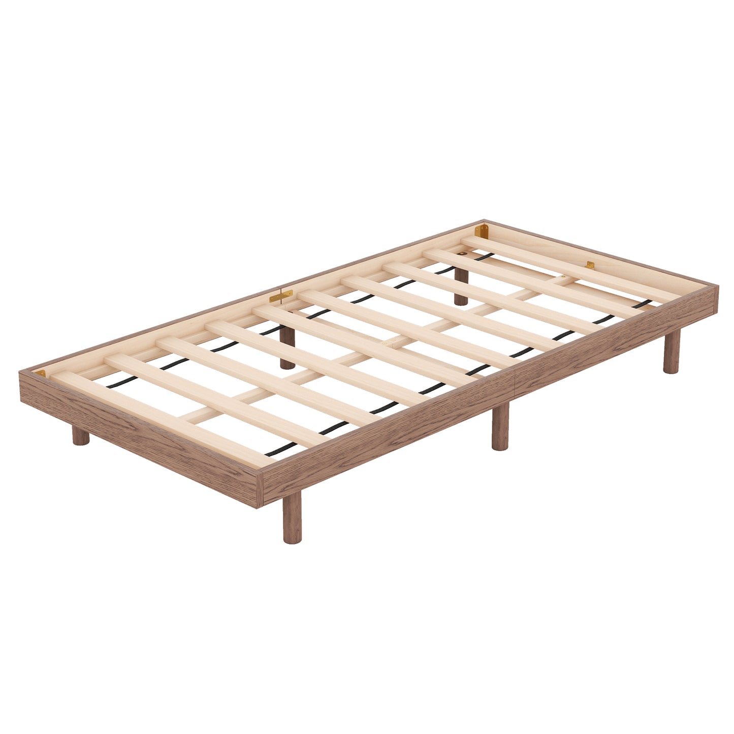 Modern Design Twin Size Floating Platform Bed Frame for Walnut Color