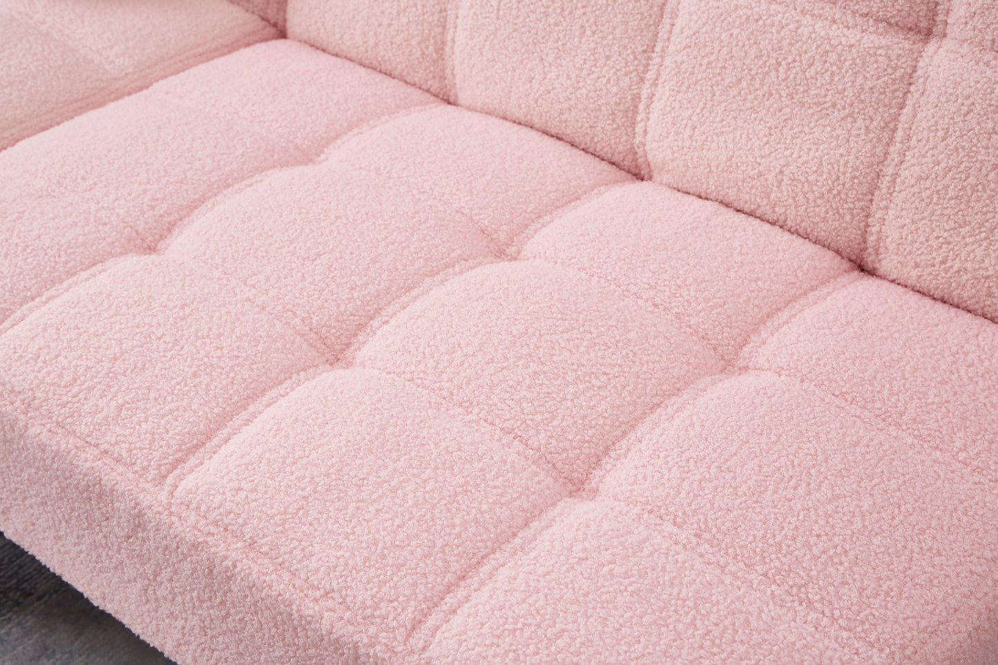 Convertible Pink Teddy Fabric Sofa Bed with Gold Metal Legs