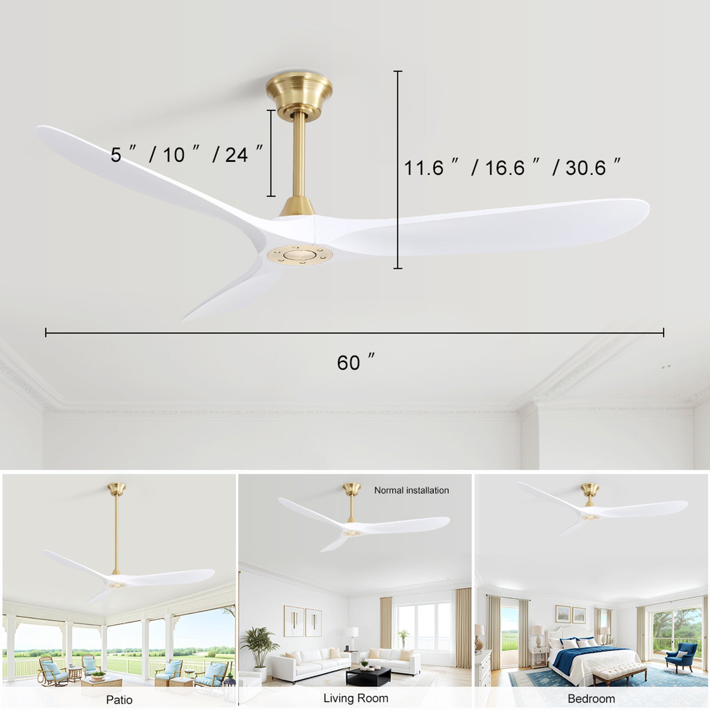 Modern 60-Inch Ceiling Fan with Wood Blades and DC Motor