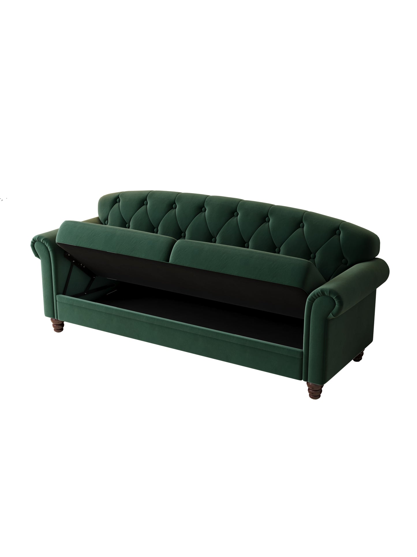 Roll-up arm double armrest backrest with buttons 81.9" Green Velvet Living Room Apartment Studio Sofa