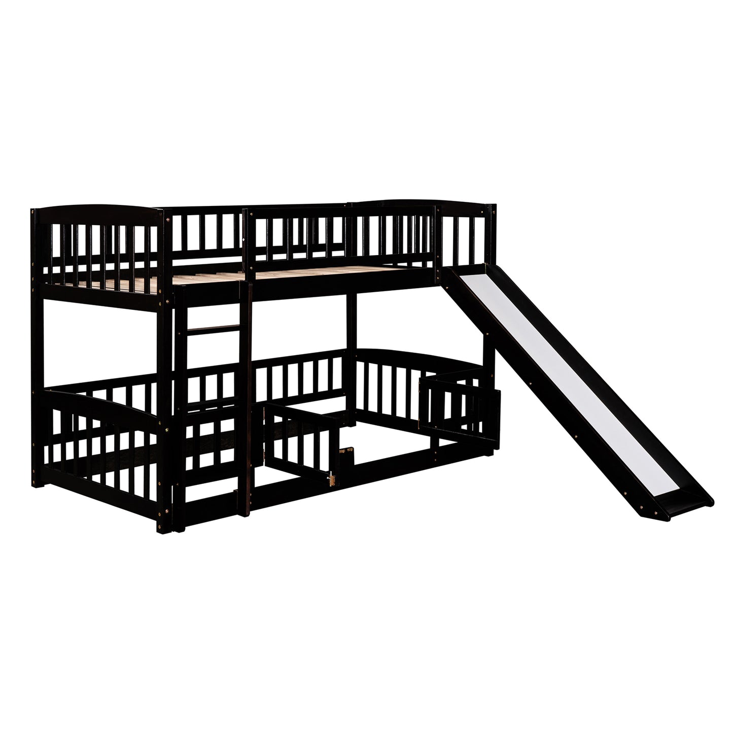 Twin Loft Bunk Bed with Slide, Fence, and Ladder in Espresso Finish for Kids and Teens