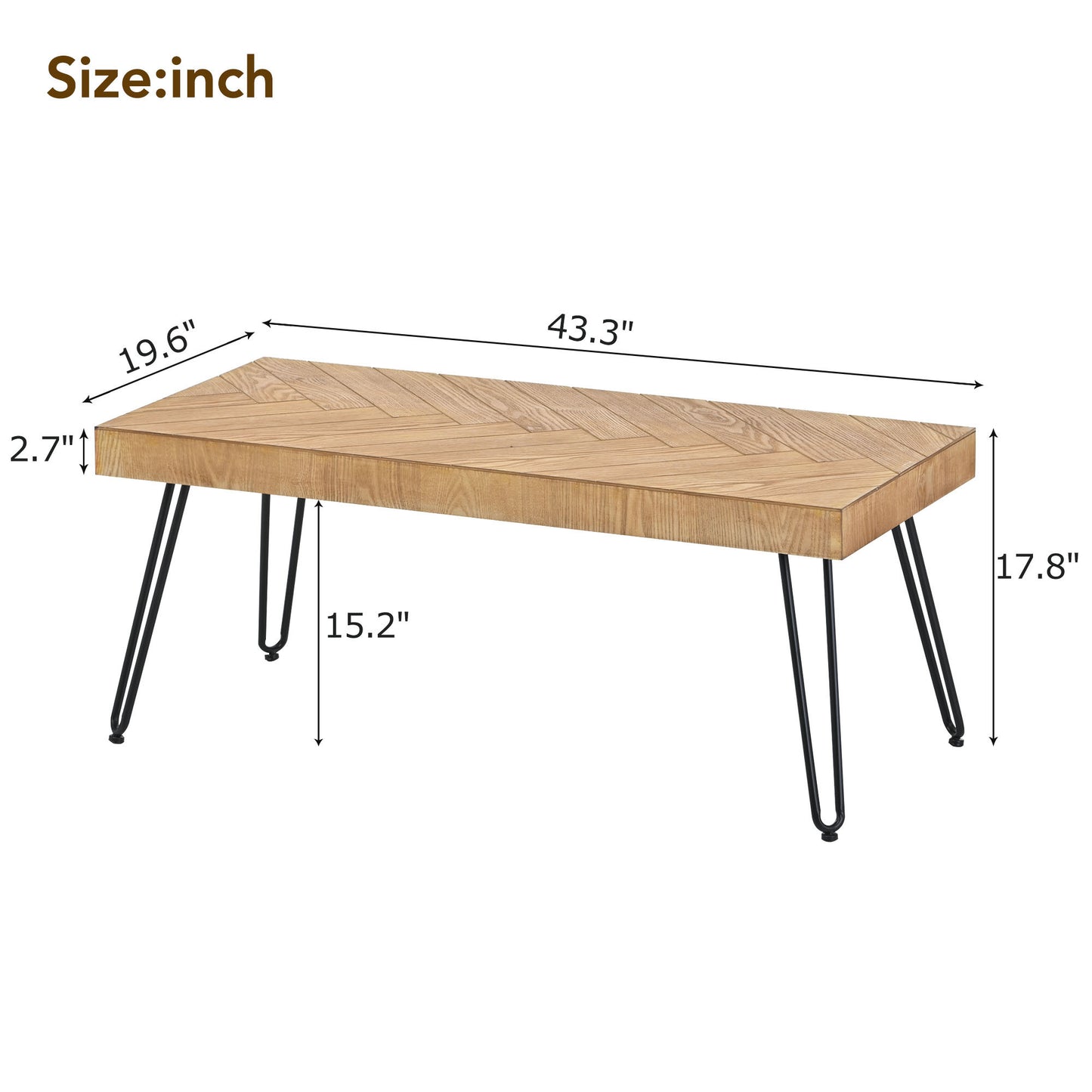 Stylish Ash Wood Coffee Table with Metal Hairpin Legs