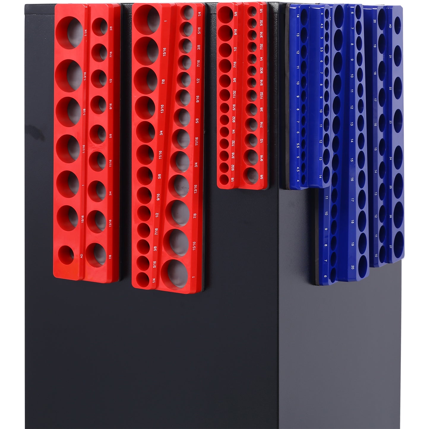 Magnetic Socket Organizer Set, 6-Piece Socket Holder Set Includes 1/4", 3/8", 1/2" Drive Metric SAE Socket Trays, Holds 141 Pieces Standard Size and Deep Size Sockets(Socket not Included),red and blue