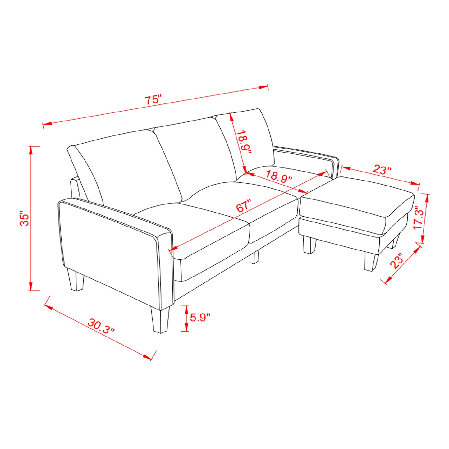 Modern Living Room Furniture L Shape Sofa with Ottoman in Beige Fabric