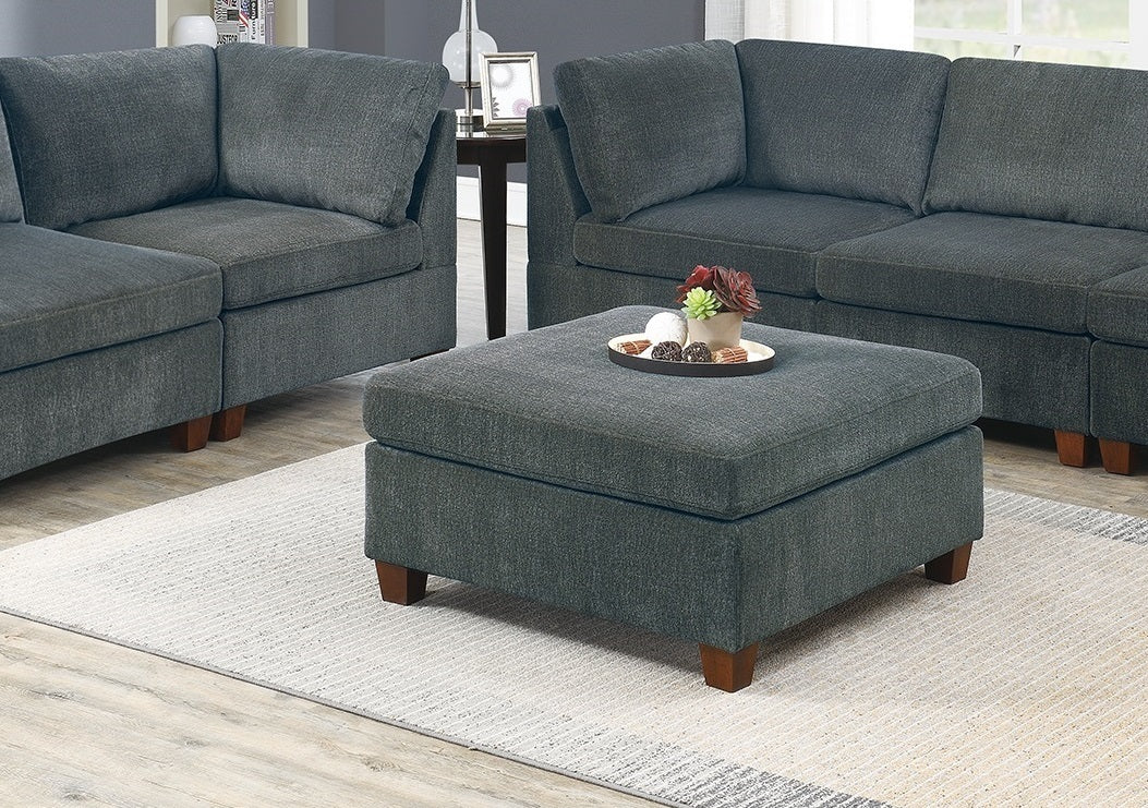 Gray Chenille Modular Sectional Sofa Set with Ottoman - 7 Piece Luxurious Living Room Furniture