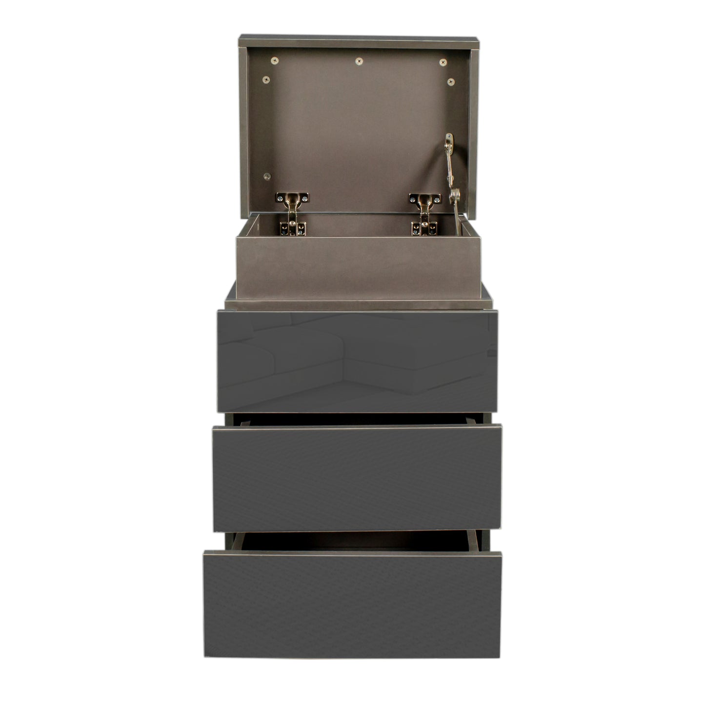 Modern Gray Nightstand with LED Lights and 3 Drawers