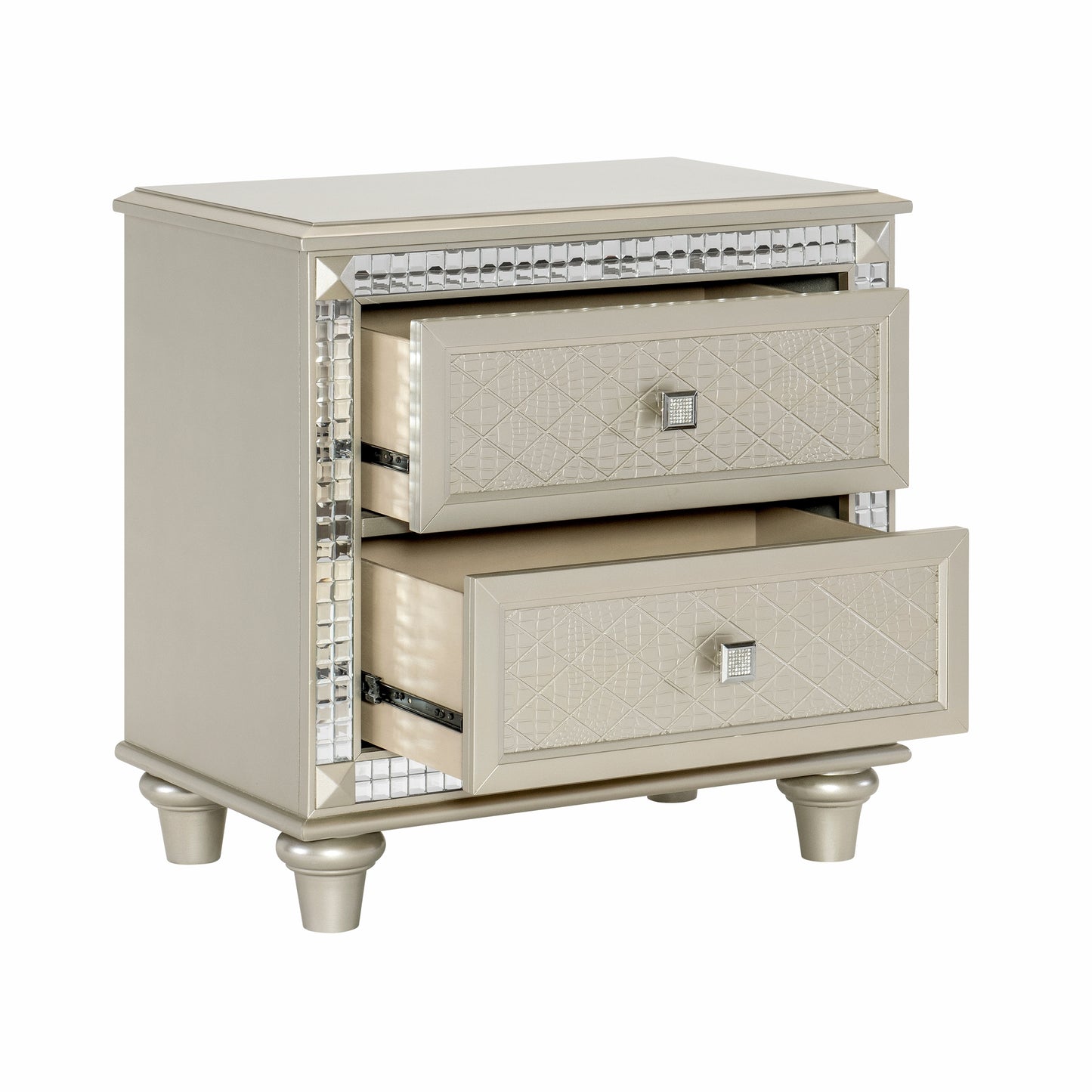 Glamorous Style Bedroom Furniture 1pc Nightstand of 2x Drawers Champagne Finish Acrylic Crystals Trim Modern Home Furniture