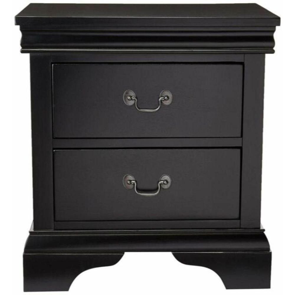 Louis Wooden Nightstand With Two Drawers In Black Finish