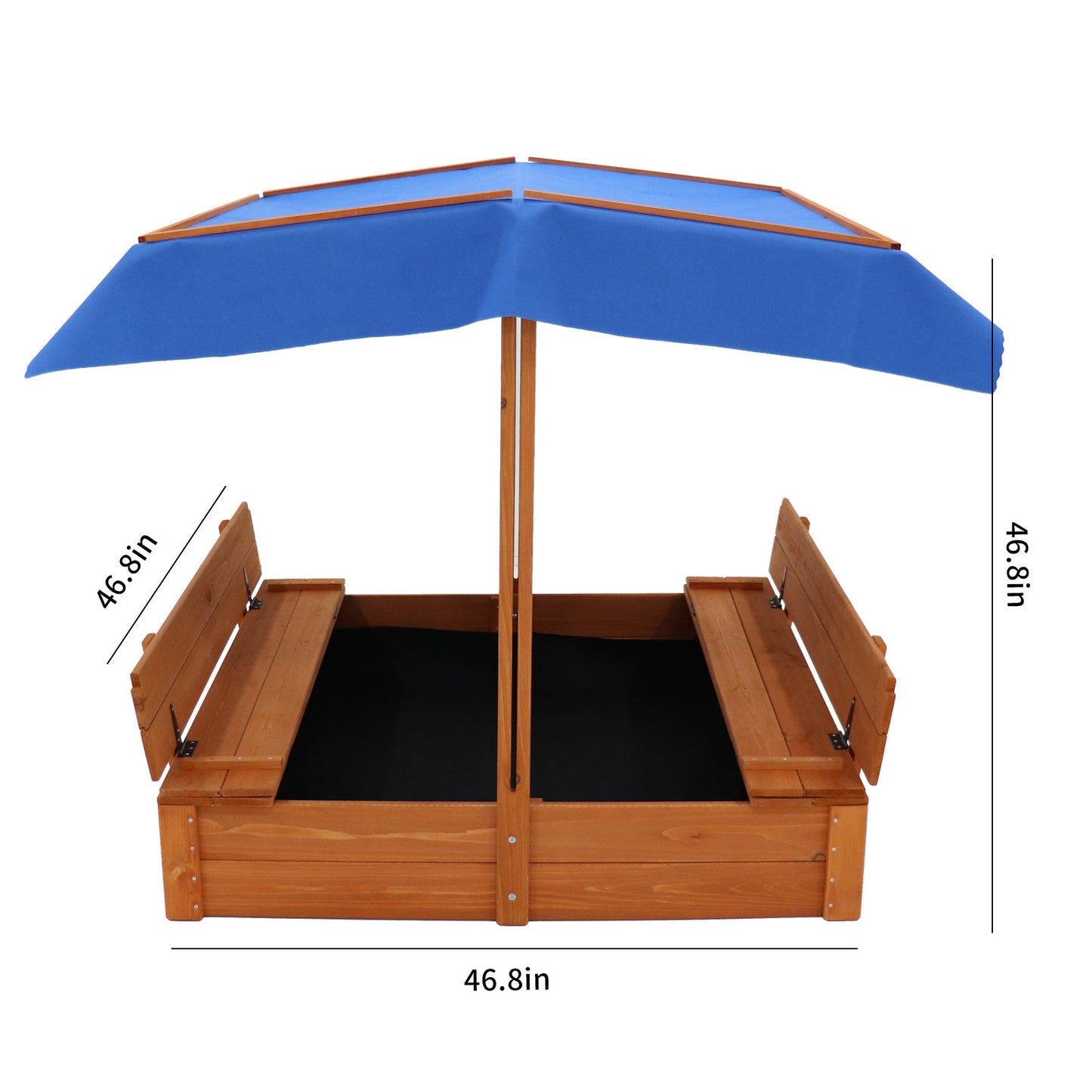 Wooden Sandbox with Adjustable Canopy and Bench Seats for Children 3-8 Years Old