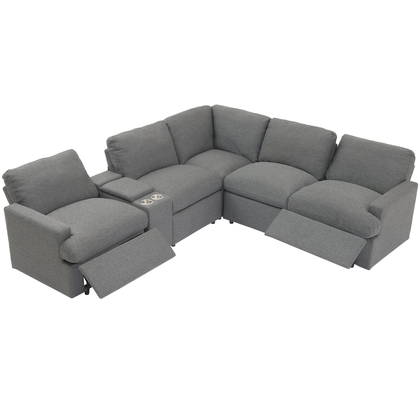 Luxury Dark Grey Power Recliner Sectional Sofa with USB Ports and Storage Box