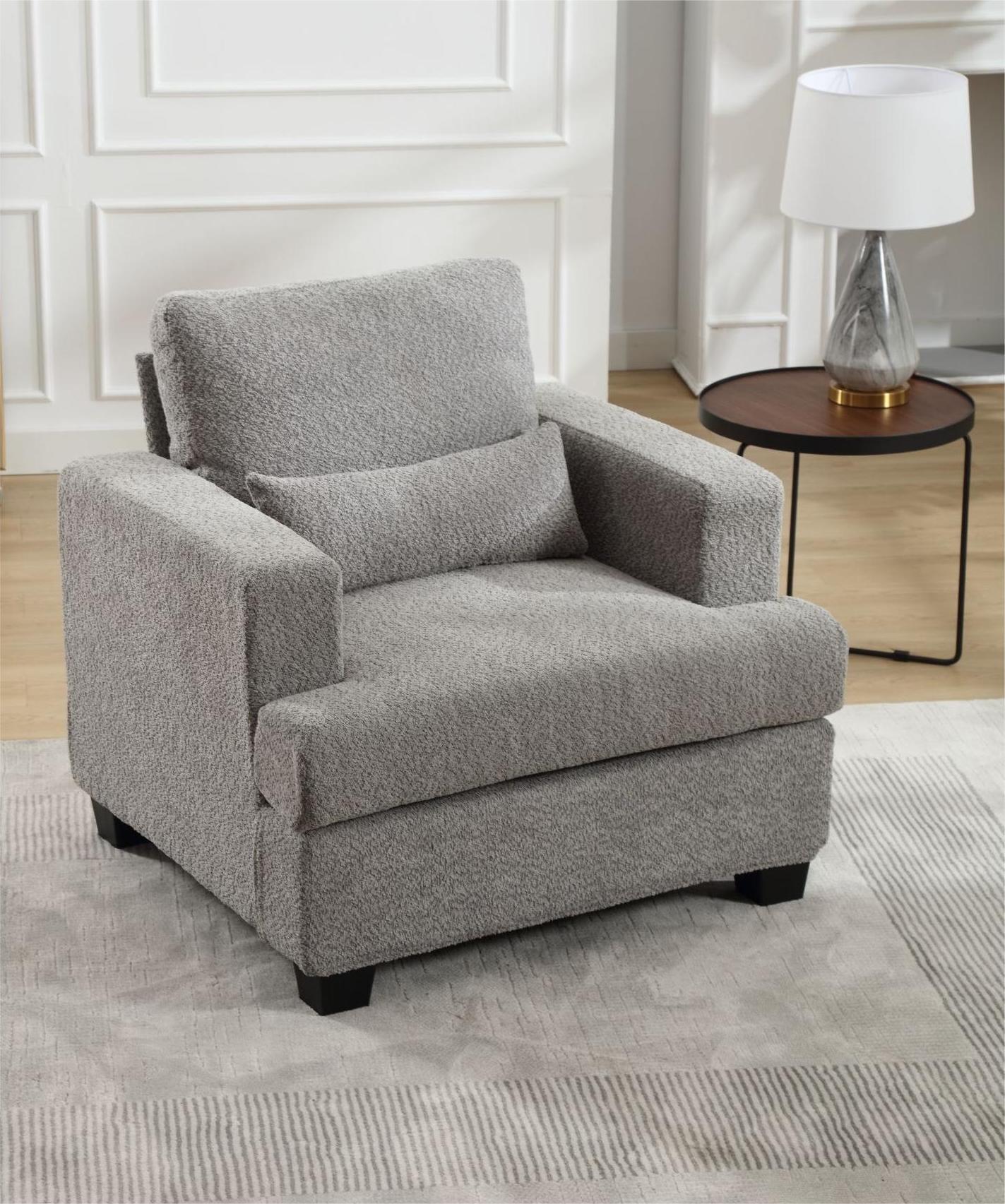 Elegant White and Gray Modern Chair for Living Room or Sofas, with Square Armrest and Removable Back Cushion