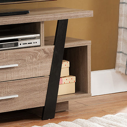 Taupe and Black TV Stand with Storage and Modern Design