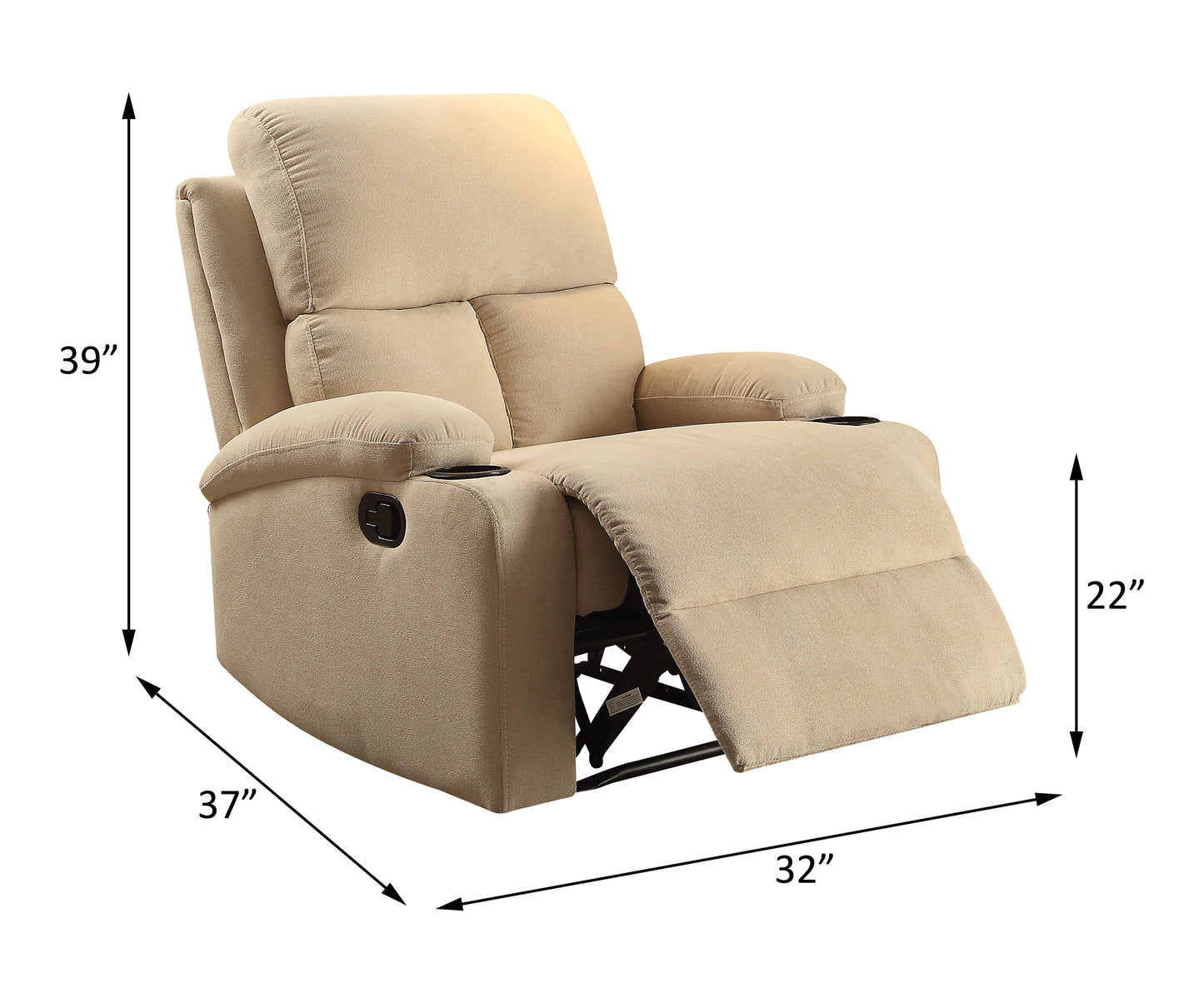 Beige Velvet Motion Recliner with Armrest Cup Holders