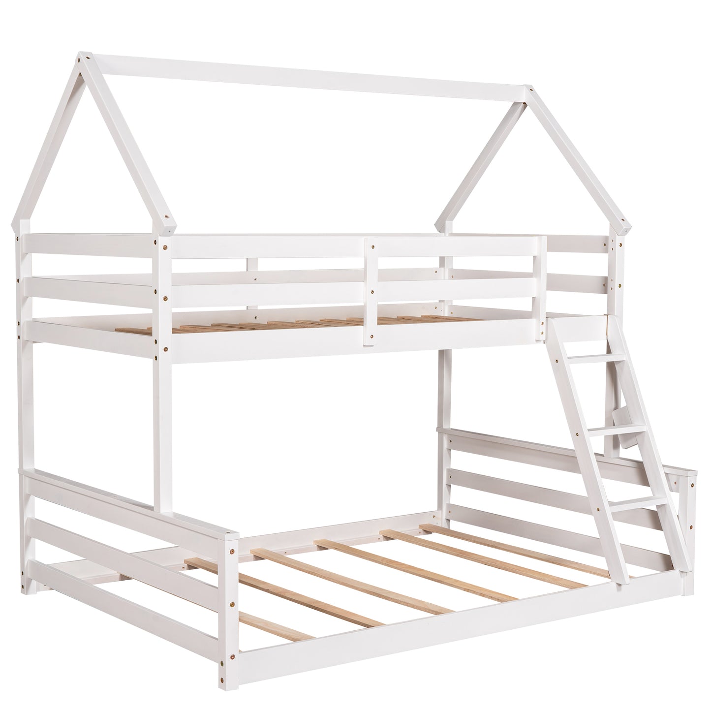 Playful White Twin over Full Bunk Bed with House-Inspired Design