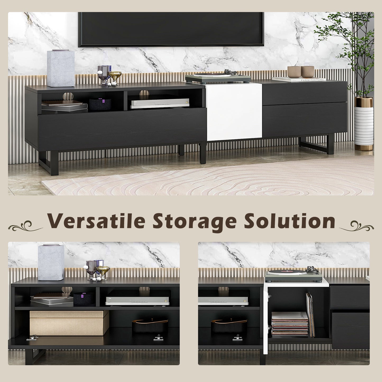 Elegant TV Storage Unit for 80'' Screens with Double Storage Space and Drop Down Doors