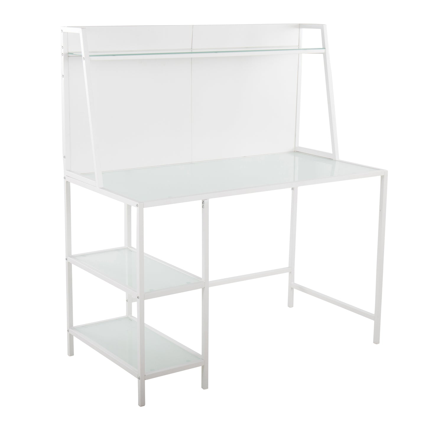 Contemporary Glass and Metal Desk with Built-in Shelves by LumiSource