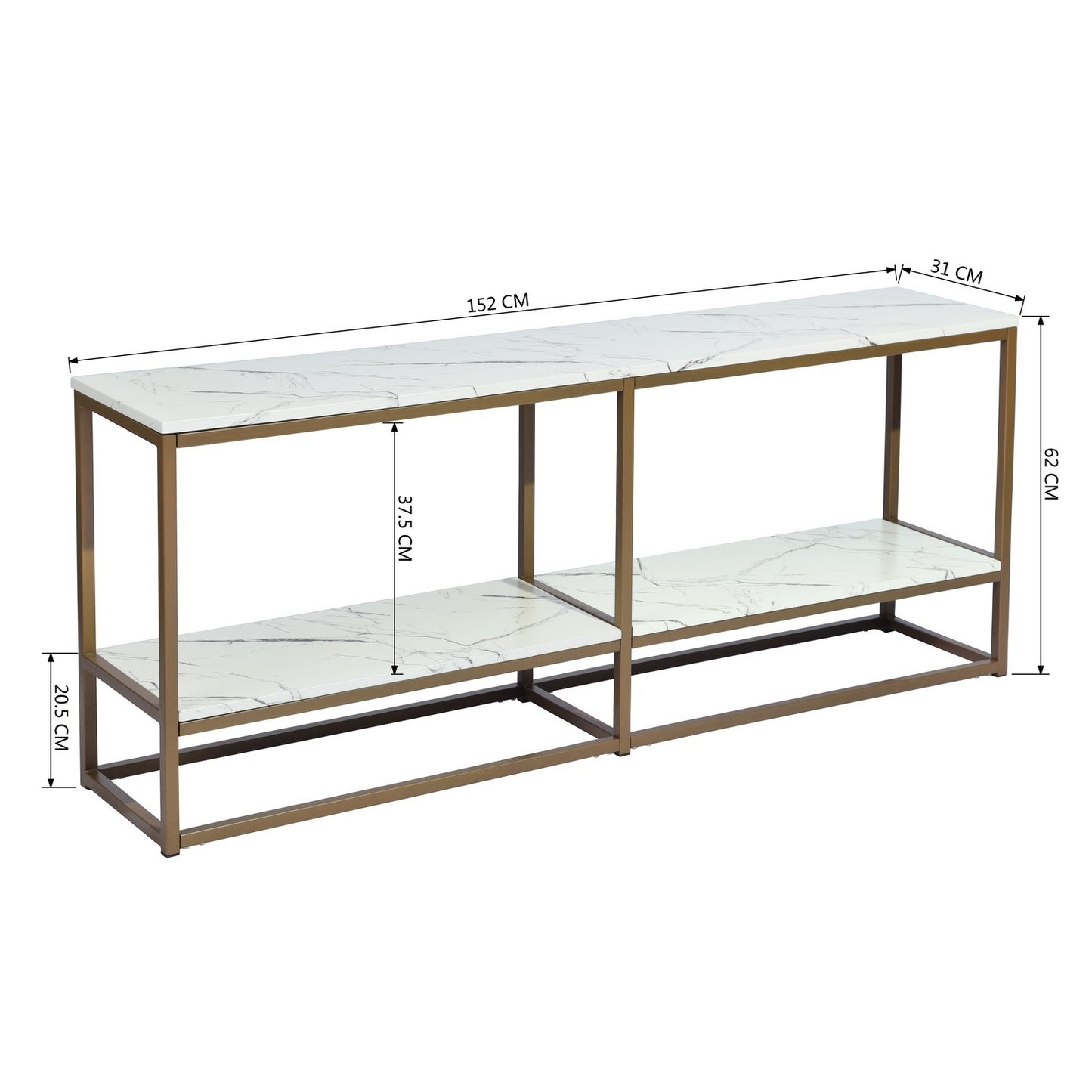 59.8 White Marble and Gold Frame TV Stand with Storage