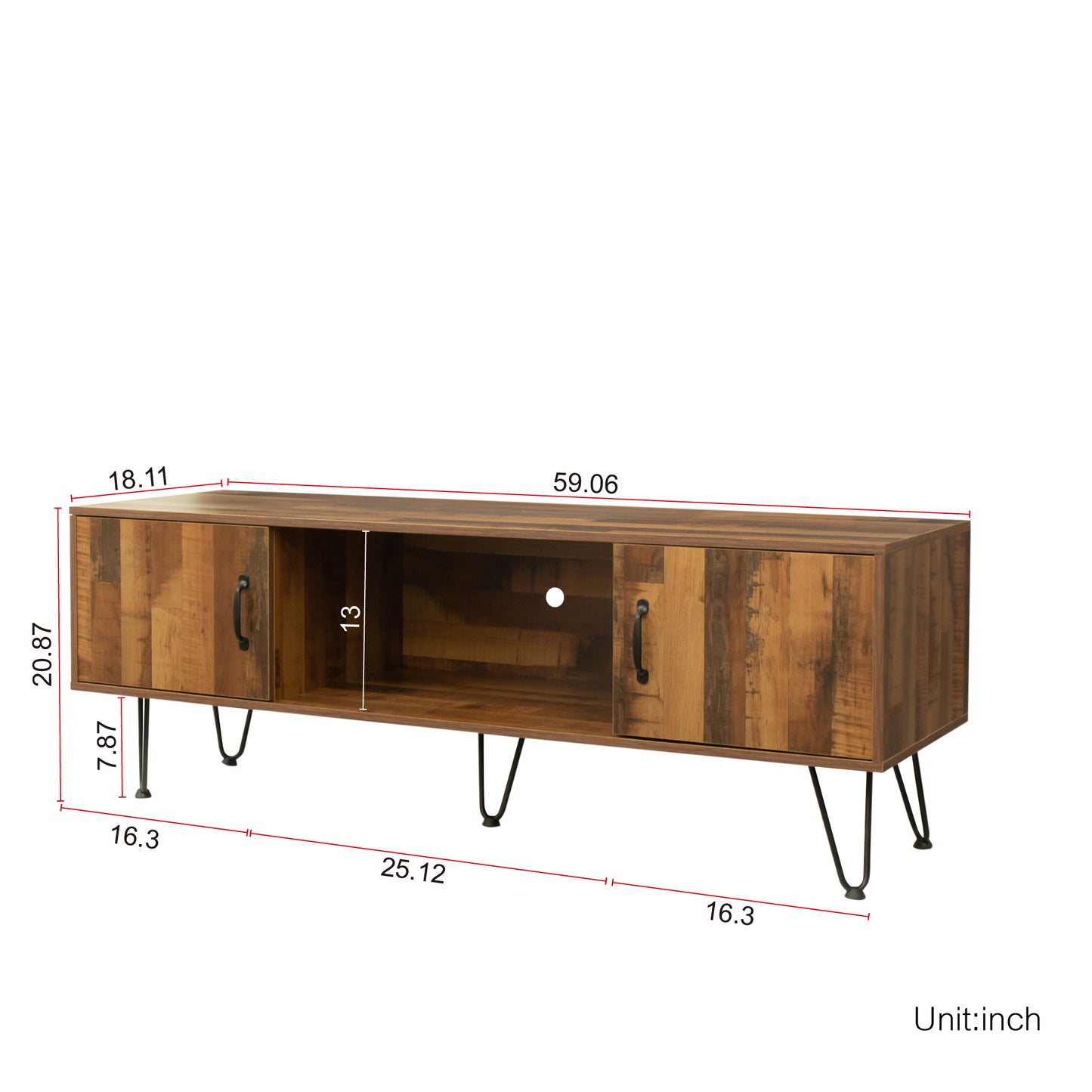 60-Inch Wide Rustic TV Stand with Storage Shelves and Cabinets