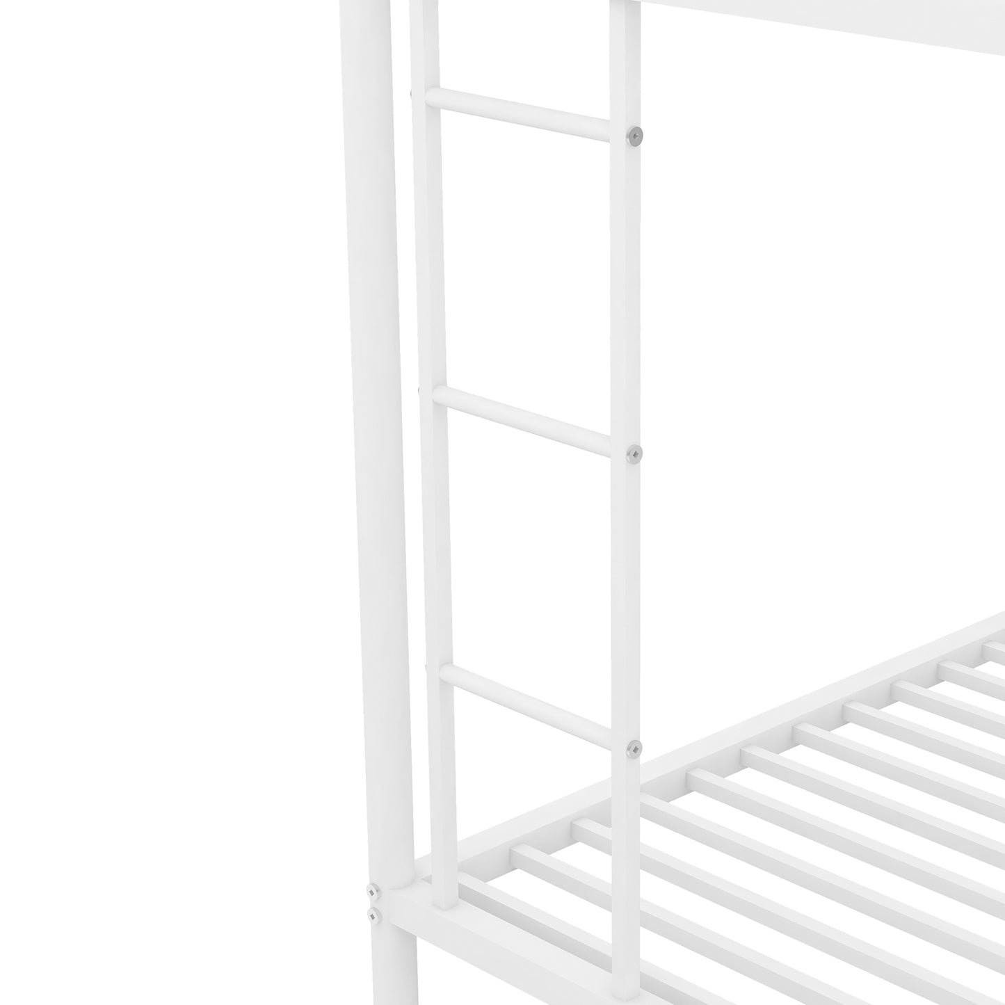 White Steel Frame Twin over Full Bunk Bed with Trundle Bed