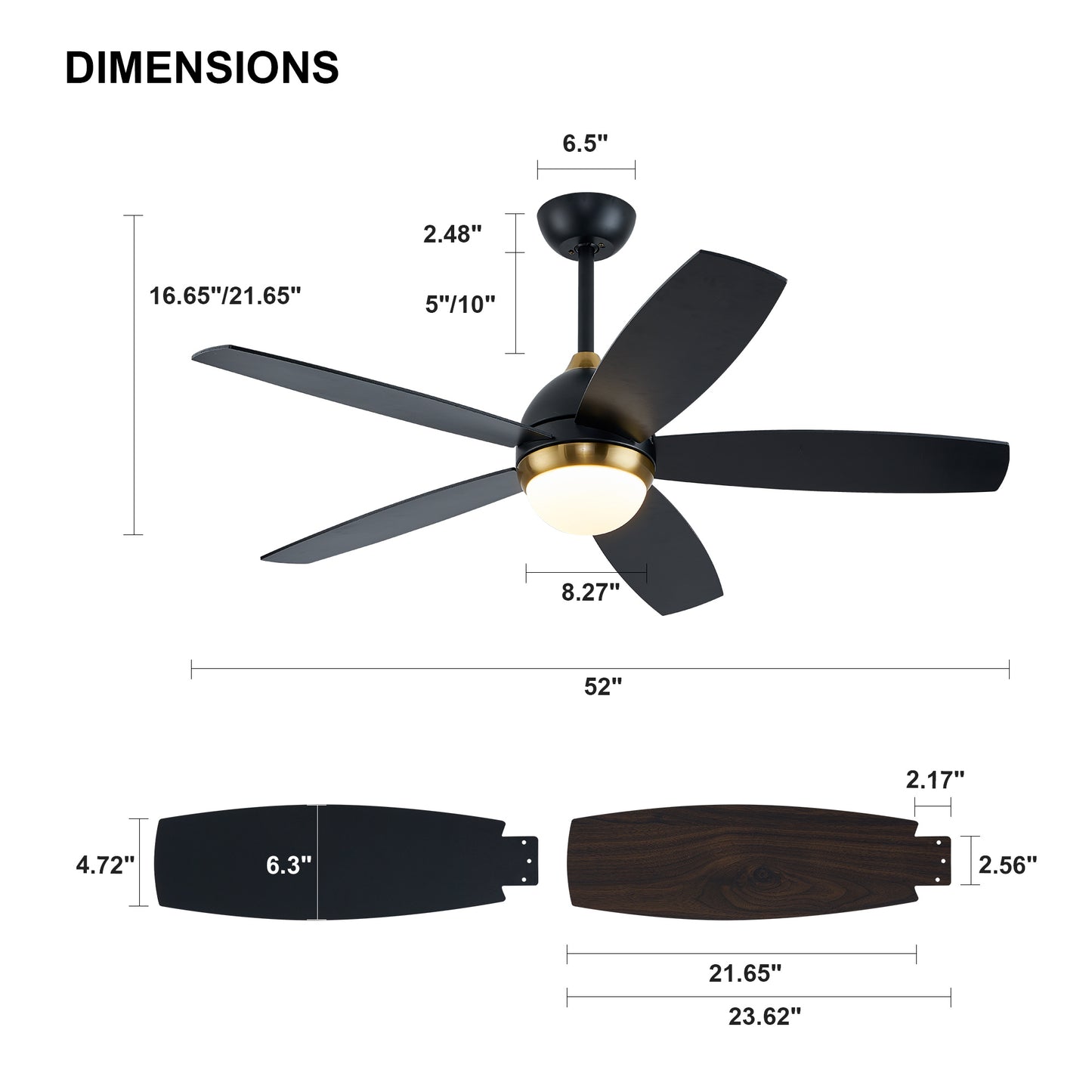 52 Black Ceiling Fan with Dimmable LED Lights