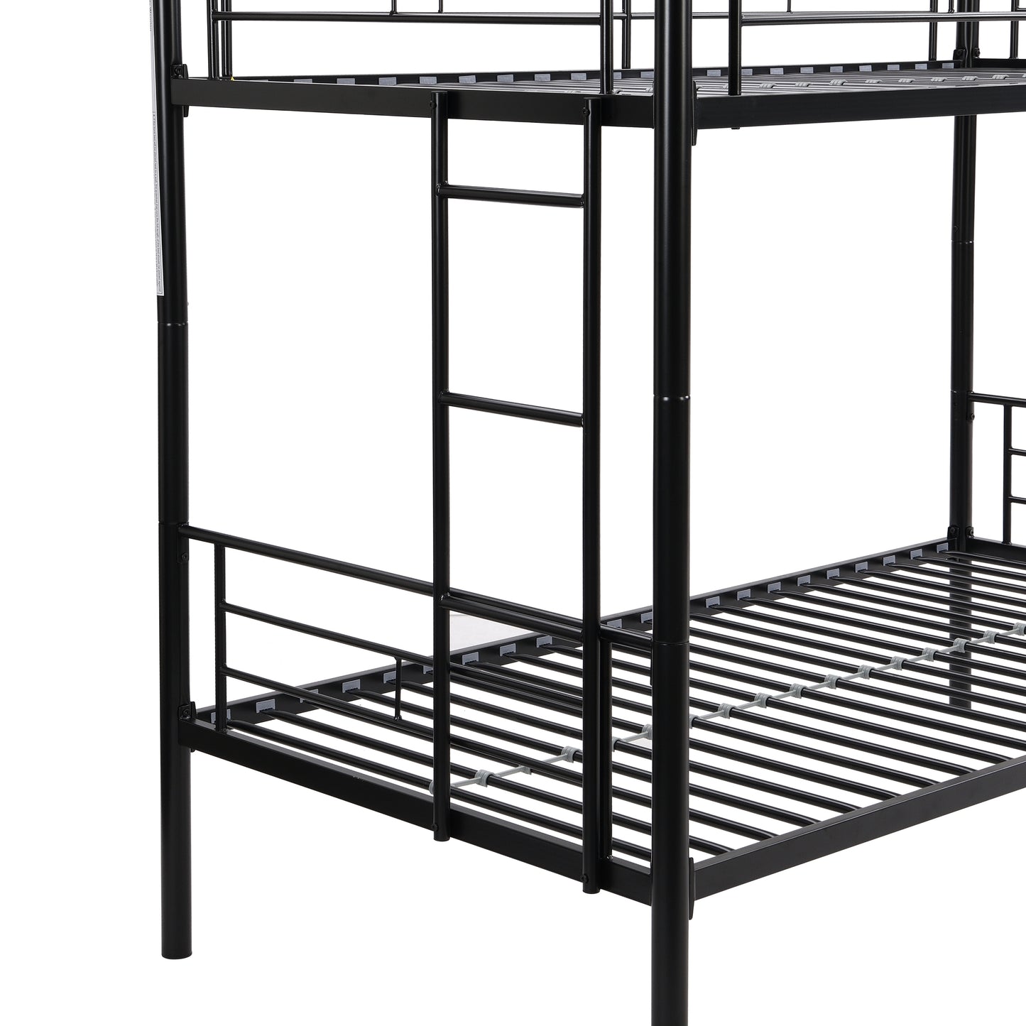 Convertible Twin Over Twin Metal Bunk Bed with 2 Ladders, Guardrail, and Storage Space in Black