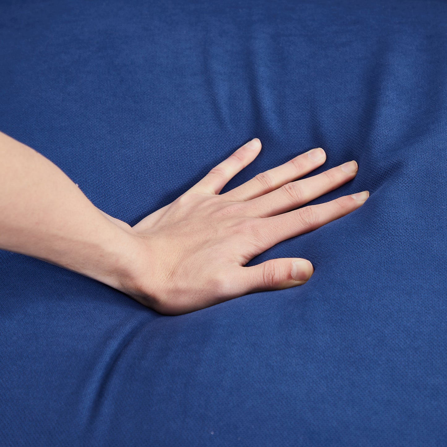 Blue Linen Three-Seat Sofa with Tufted Upholstery