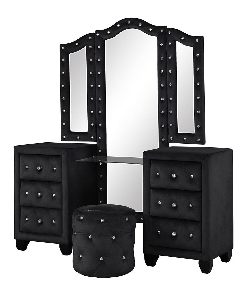 Sophia Upholstery Vanity Set Made With Wood in Black