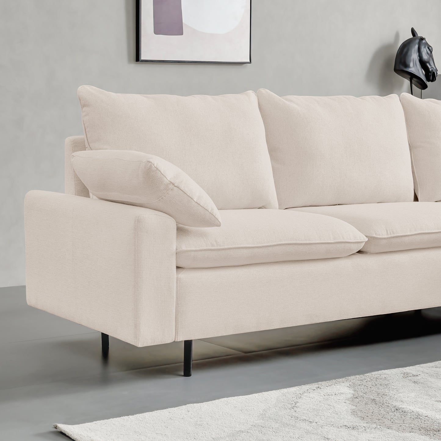 L-Shaped linen sectional sofa with left chaise(right-facing chaise),Beige