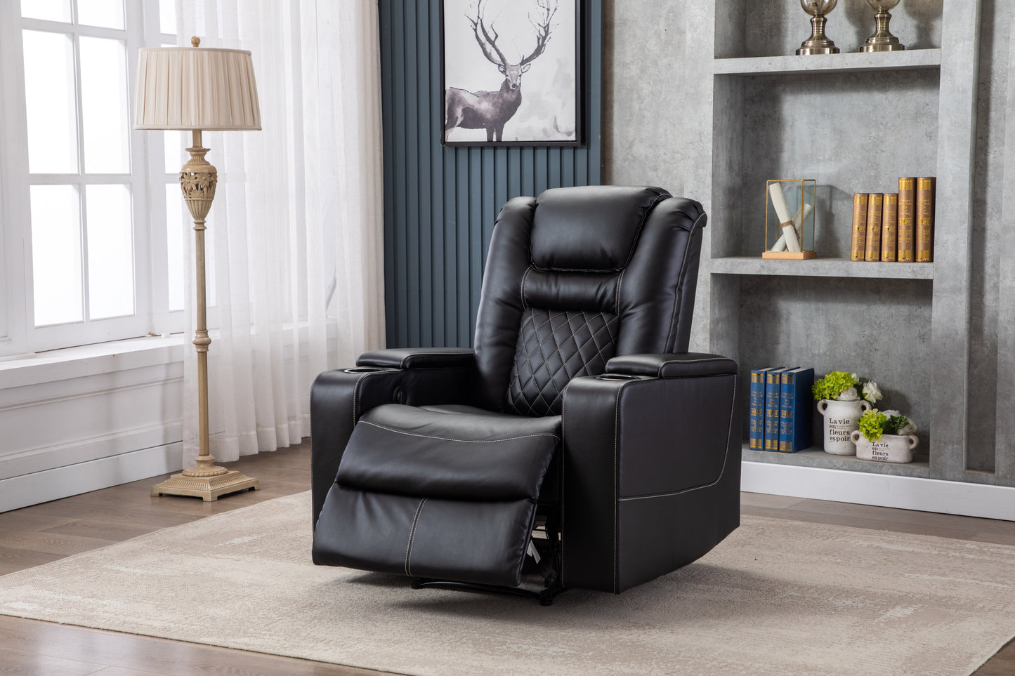 Luxurious Recliner with Cup Holder and USB Port in PU Material