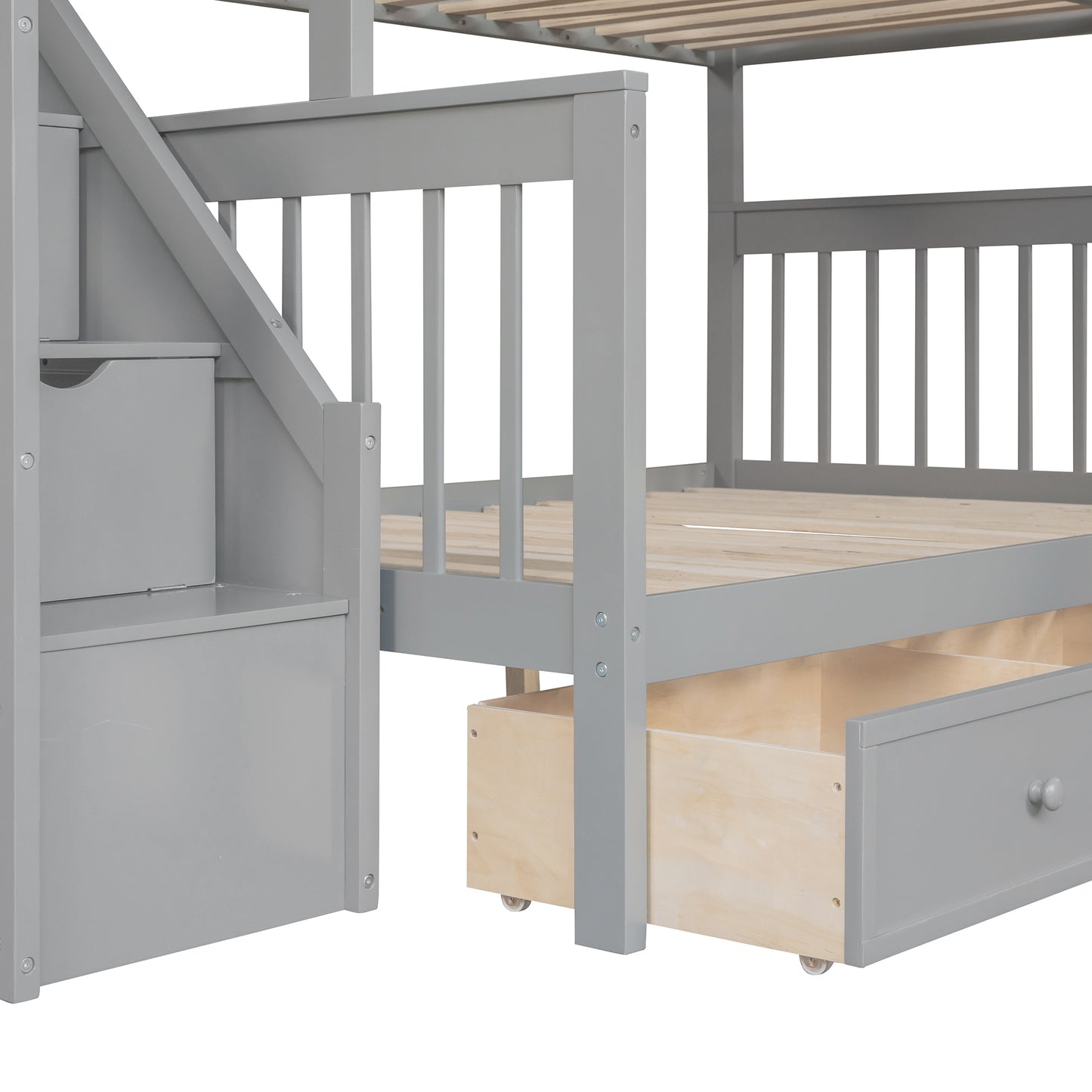 Gray Twin over Full L-Shaped Bunk Bed with Storage Drawers