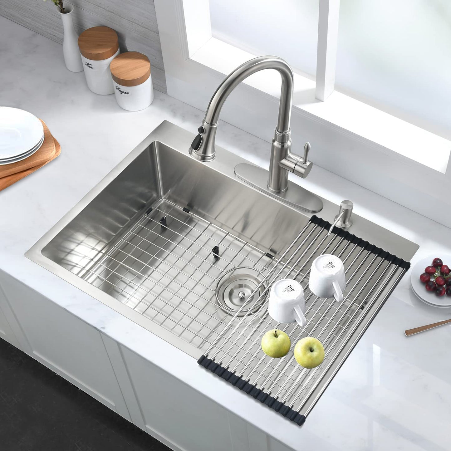 Premium Stainless Steel 30 2-Hole Drop-In Kitchen Sink with Grid and Strainer