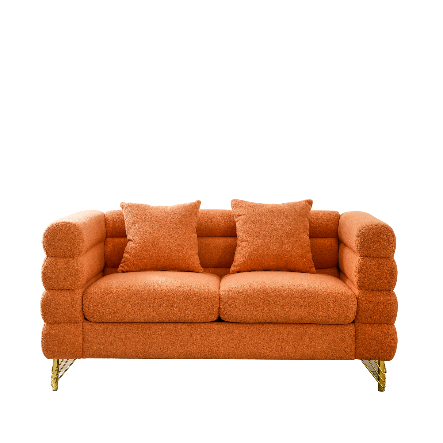 60-Inch Oversized 2-Seater Sectional Sofa in Orange Teddy Fabric with 2 Pillows