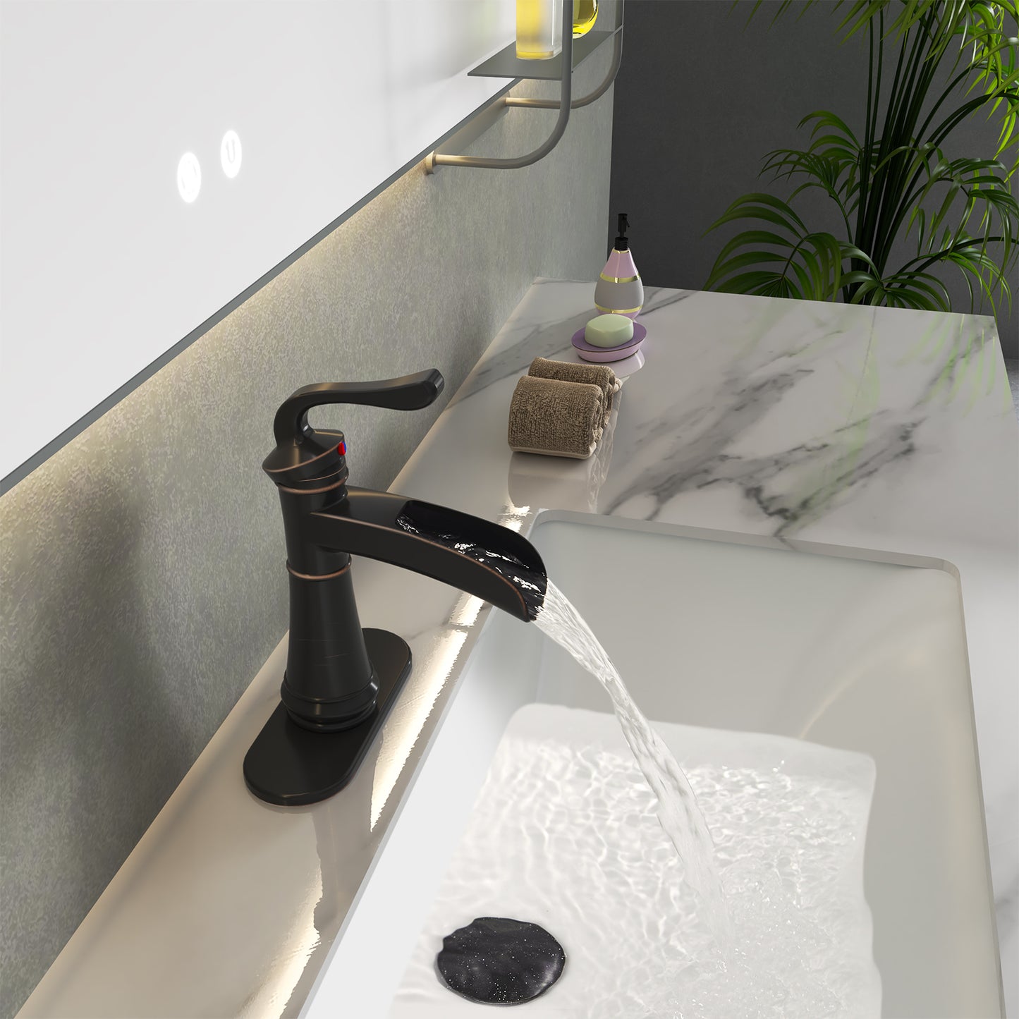 Elegant Waterfall Bathroom Faucet with Bronze Finish