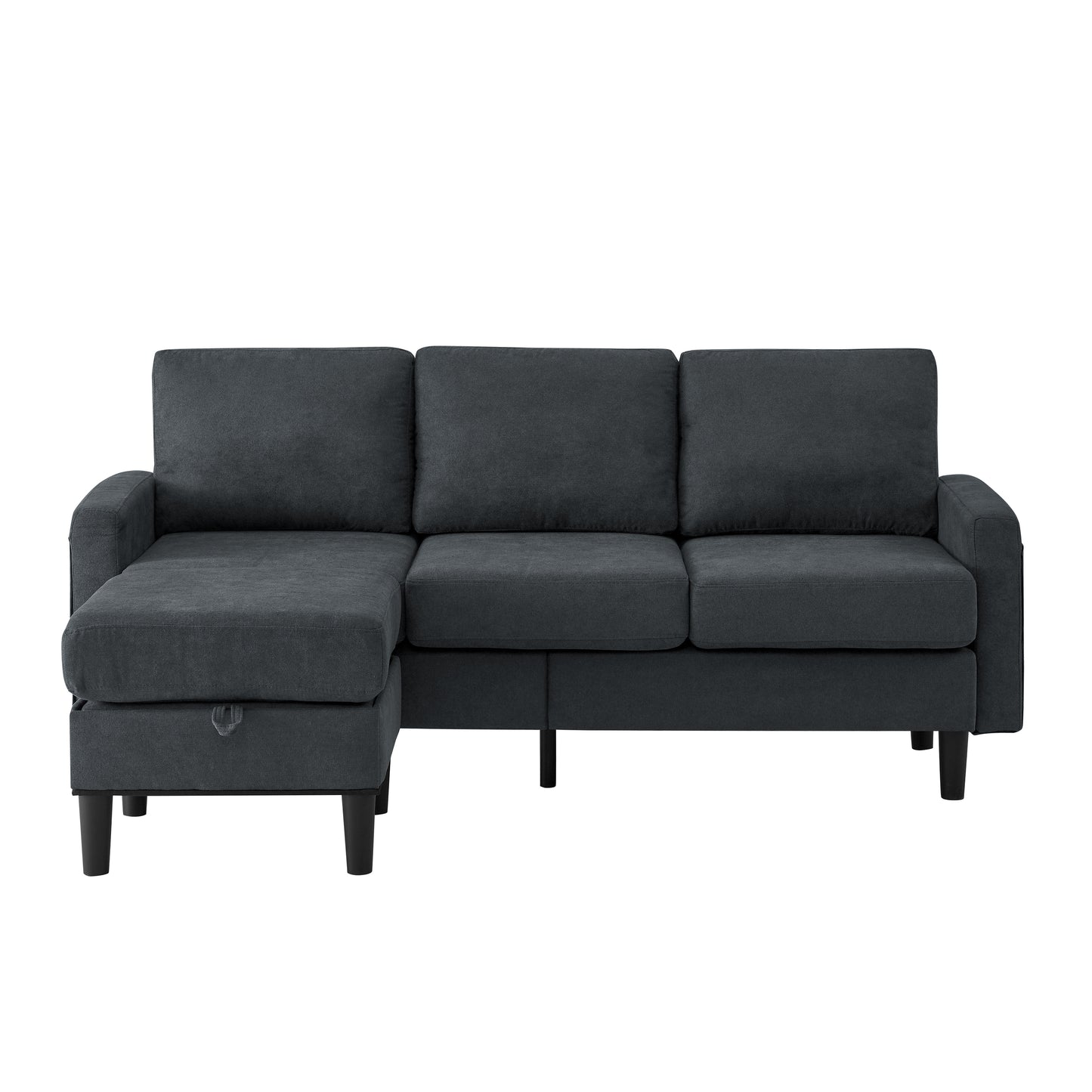 Upholstered Sectional Sofa Couch, L Shaped Couch With Storage Reversible Ottoman Bench 3 Seater for Living Room, Apartment, Compact Spaces, Fabric Dark Gray