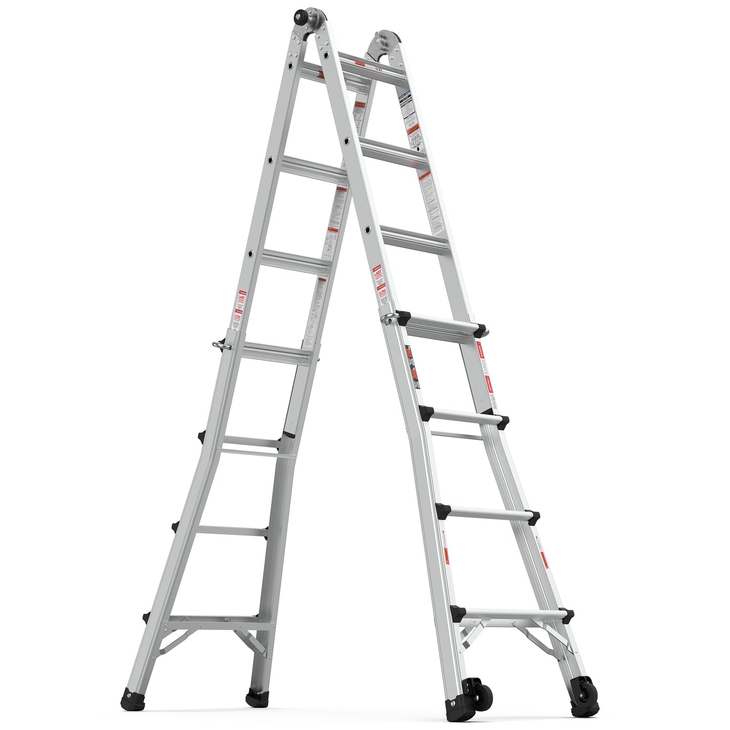 Aluminum Multi-Position Ladder with Wheels, 300 lbs Weight Rating, 17 FT