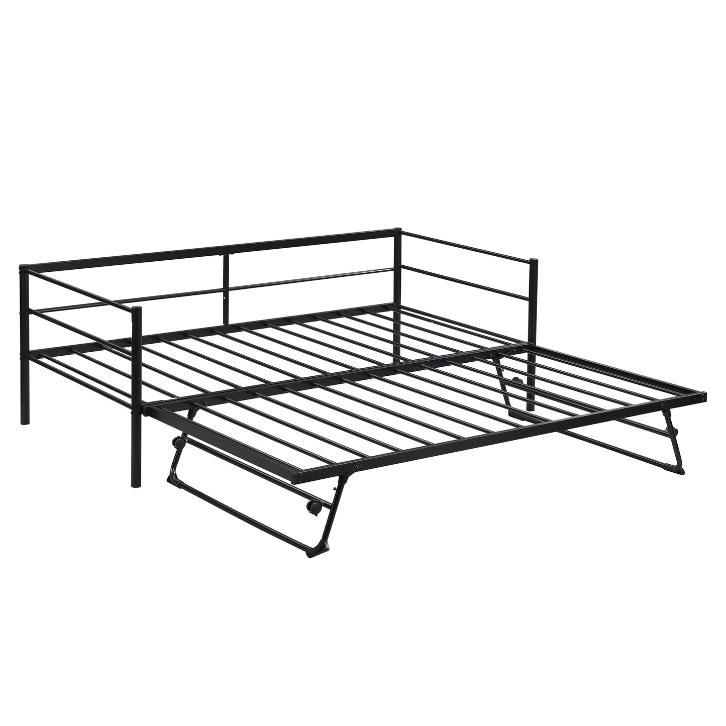 Twin Size Metal Daybed with Adjustable Trundle, Pop Up Trundle, Black