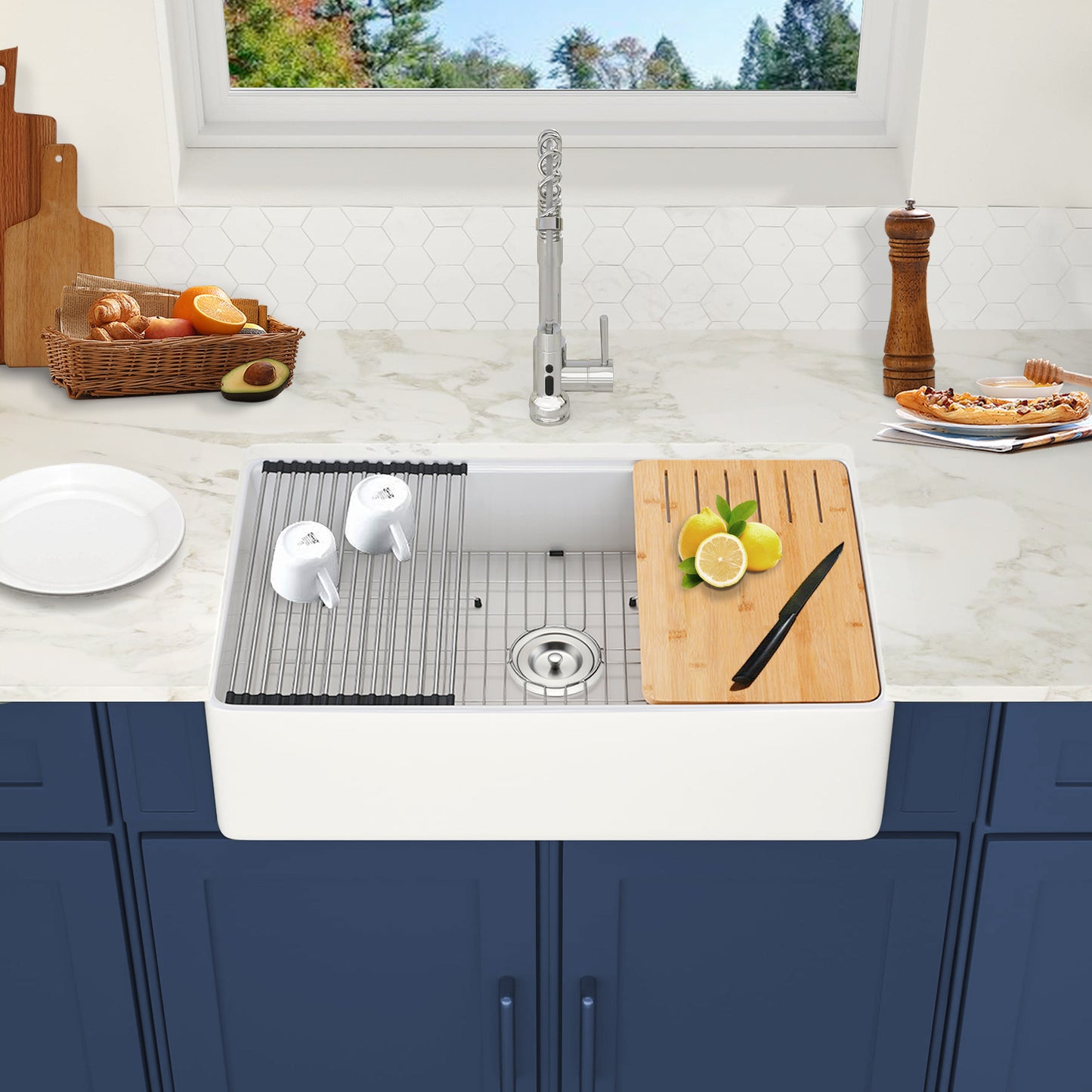 30 Fireclay Farmhouse Kitchen Sink With Workstation Accessories