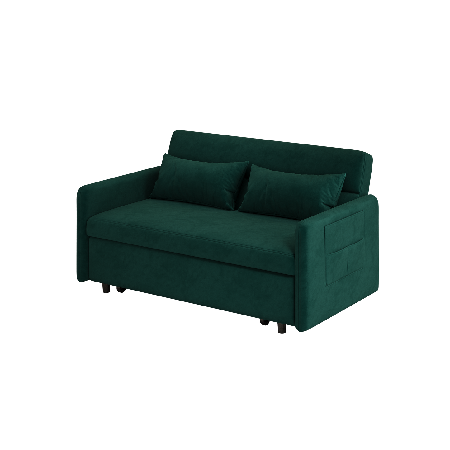 Sofa Pull Out Bed Included Two Pillows 54" Green Velvet Sofa for Small Spaces