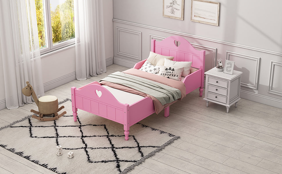 Macaron Twin Size Toddler Bed with Side Safety Rails and Headboard and Footboard,Light Pink