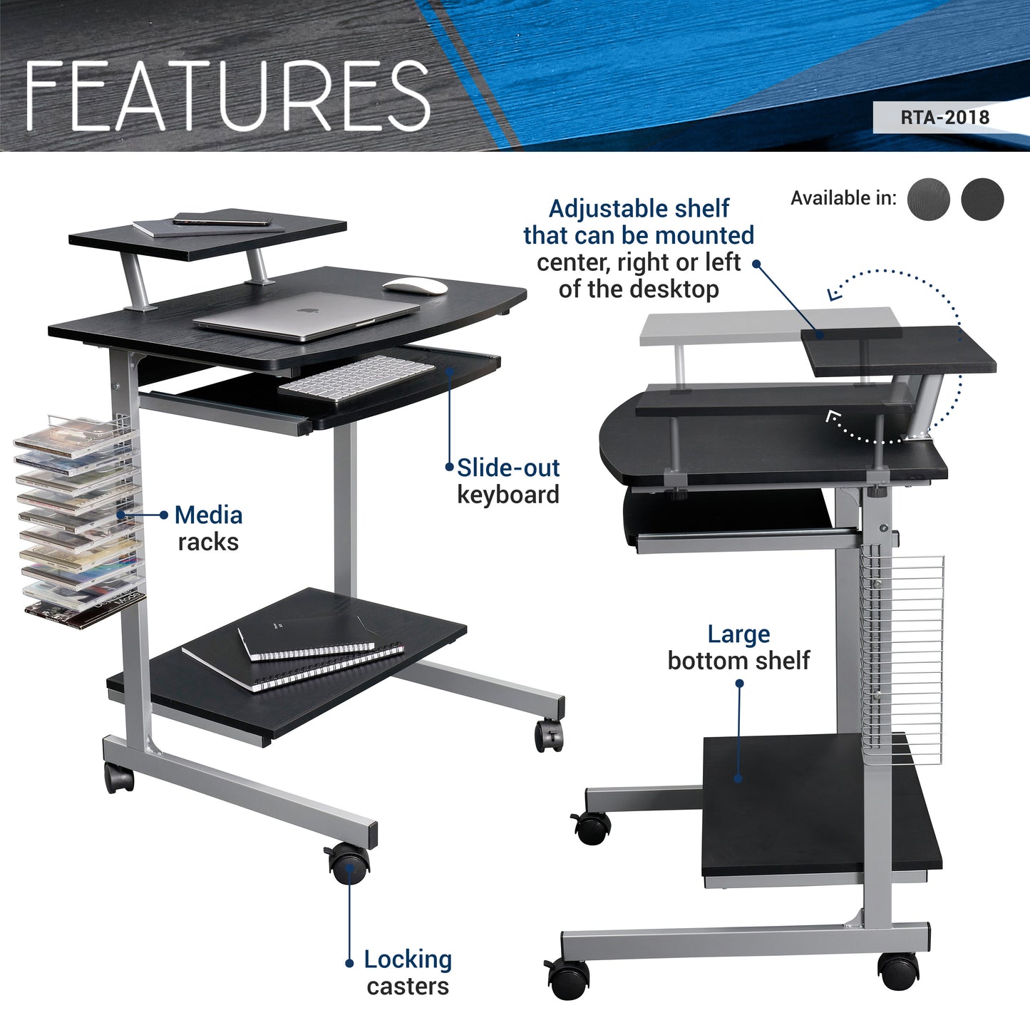 Espresso Compact Computer Storage Cart.