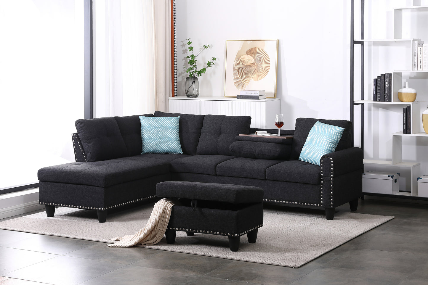 Alger 98" Wide Left Hand Facing Sofa & Chaise with Ottoman