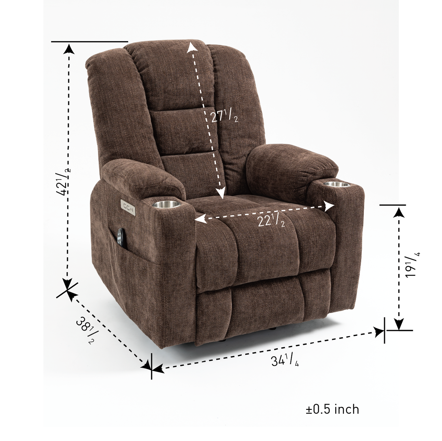 EMON'S Large Power Lift Recliner Chair with Massage and Heat, Overstuffed Wide Recliner with USB and Type C Ports, Brown