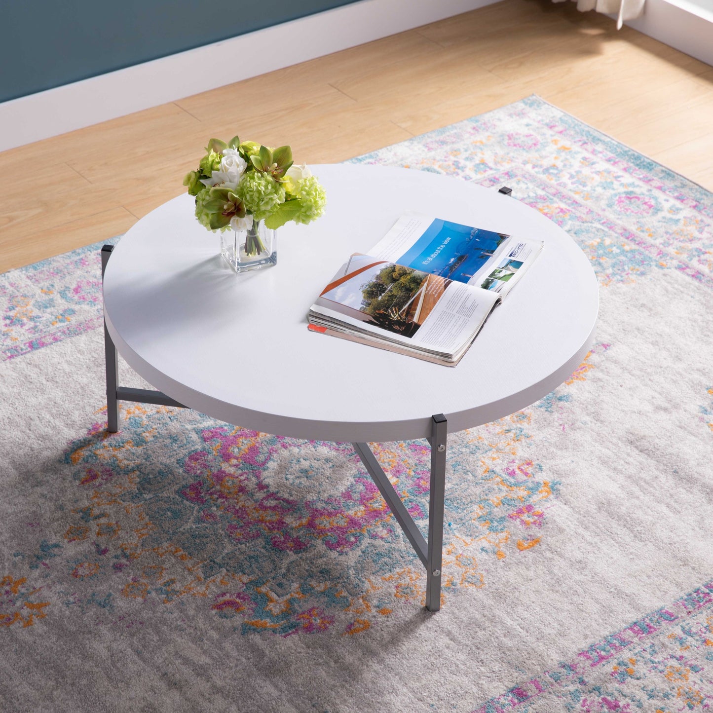 White and Silver Round Coffee Table