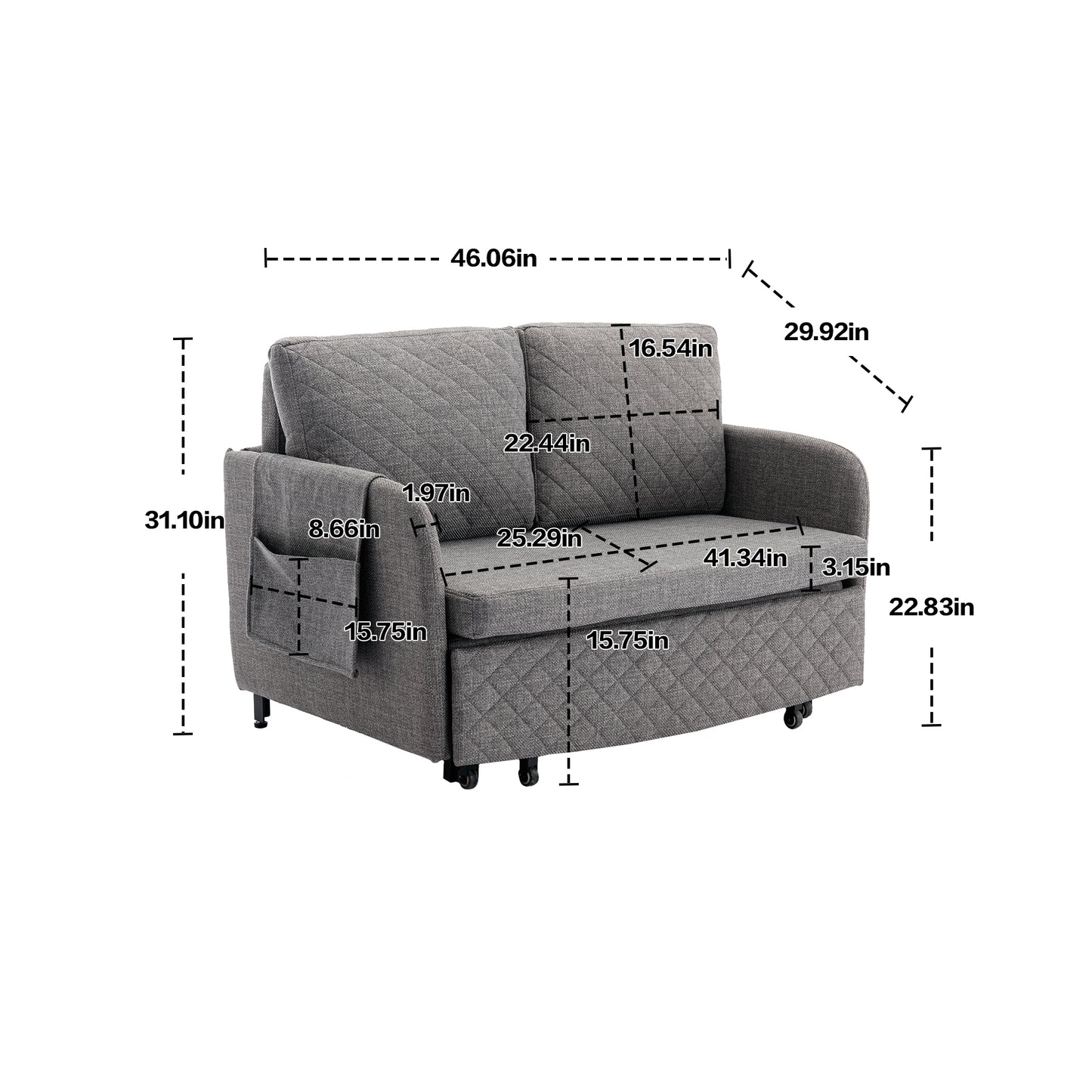 Convertible Sleeper Sofa Bed, Modern Velvet Loveseat Couch with Pull Out Bed, Small Love Seat Futon Sofa Bed with Headboard, 2 Pillows & Side Pockets for Living Room