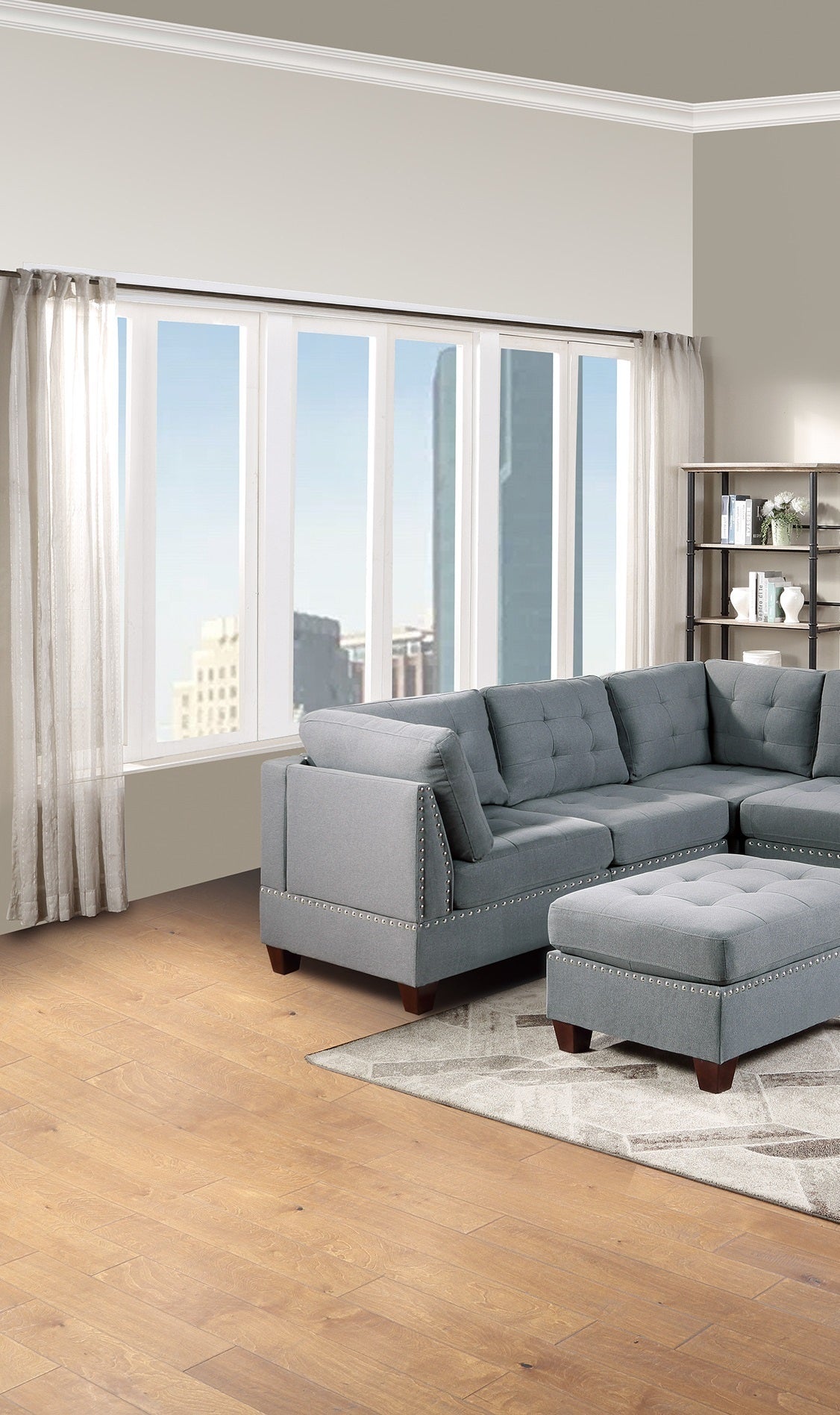 9-Piece Modular Sectional Sofa Set with Tufted Nail head Details